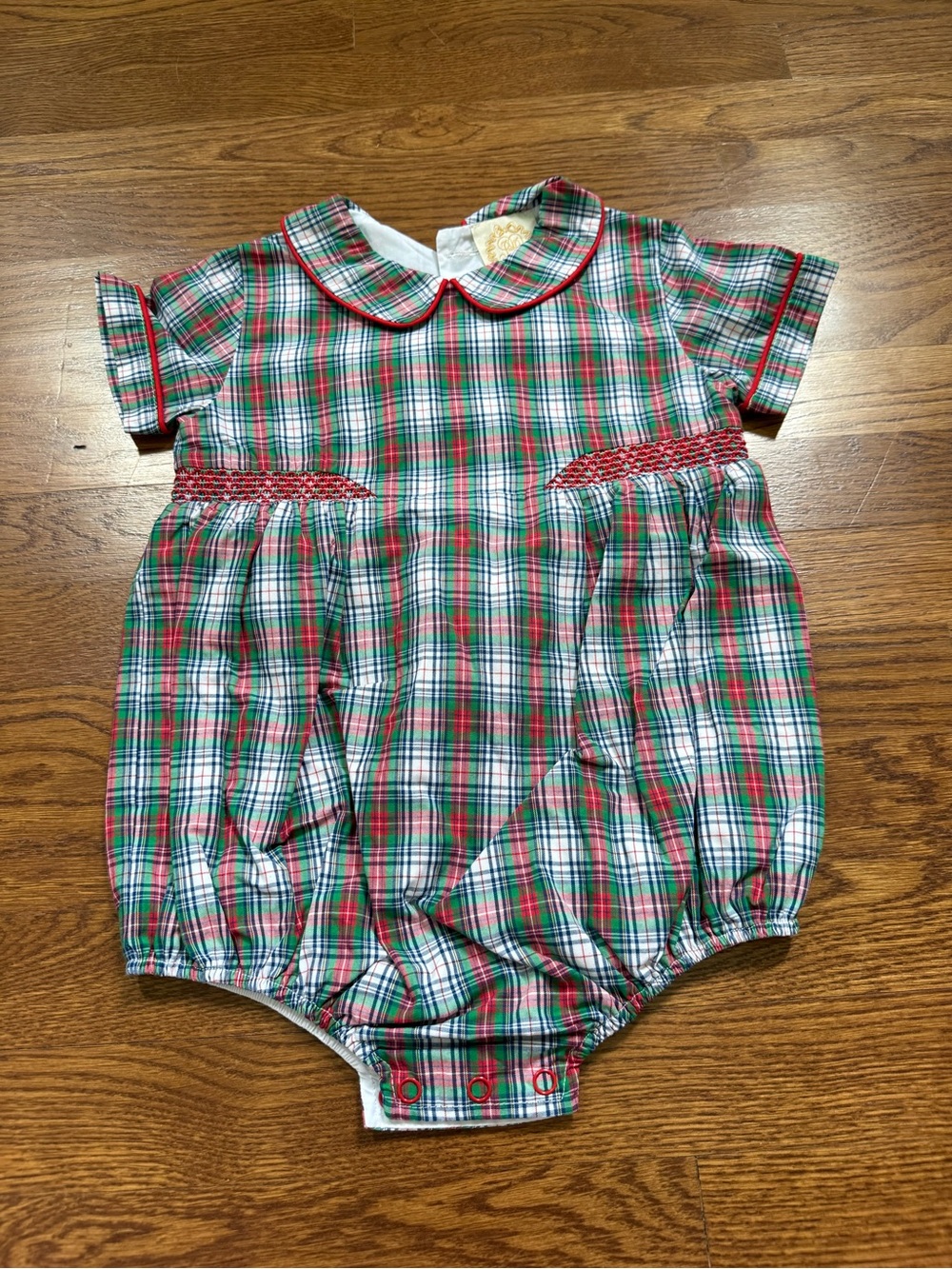 The Beaufort Bonnet Company Red, Green, White Plaid Baby Bubble Romper